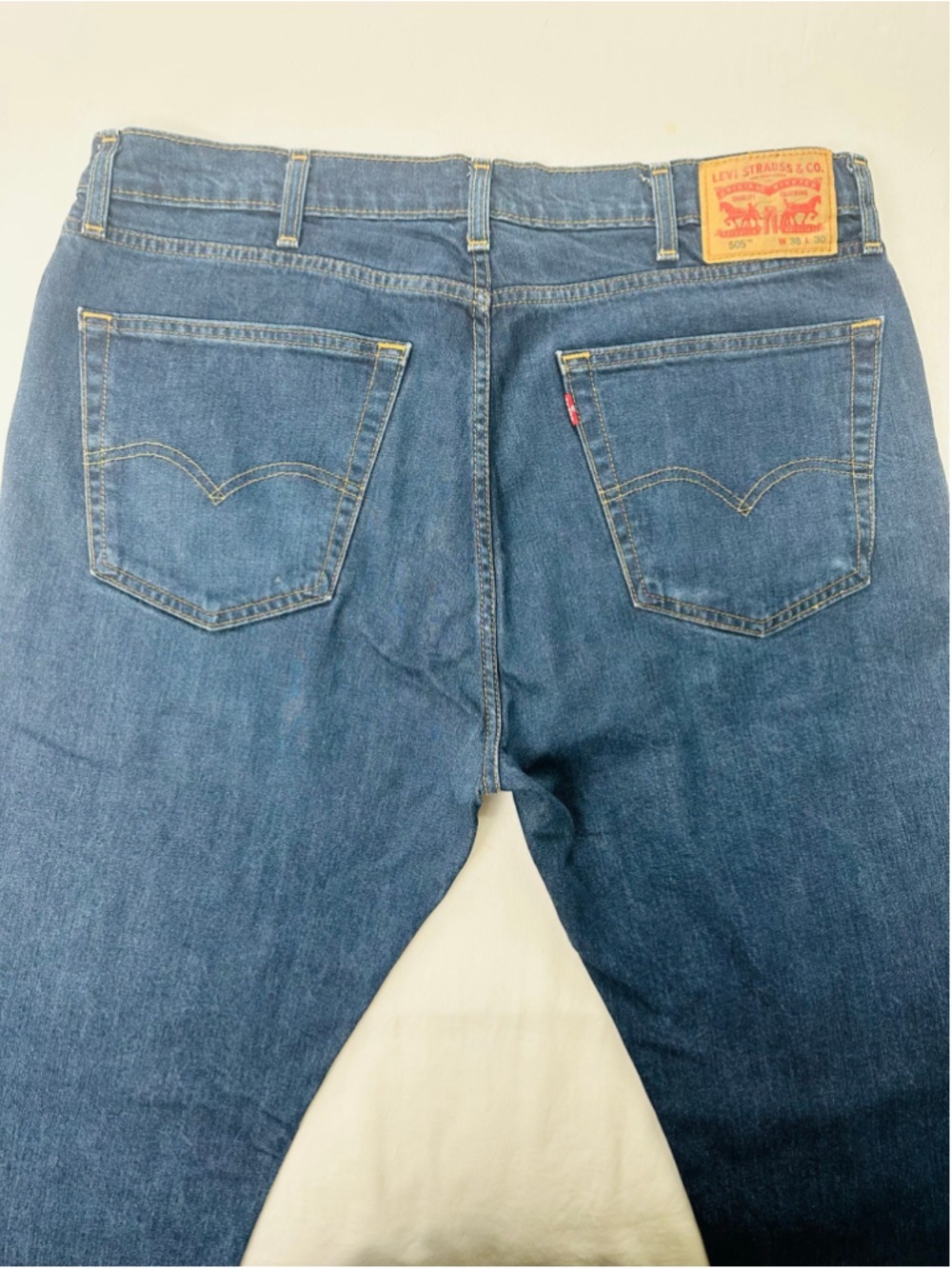 Levi’s 505 Regular Fit Jeans Dark Wash Stretch Denim W38 L30 Classic Straight Le - Picture 10 of 16
